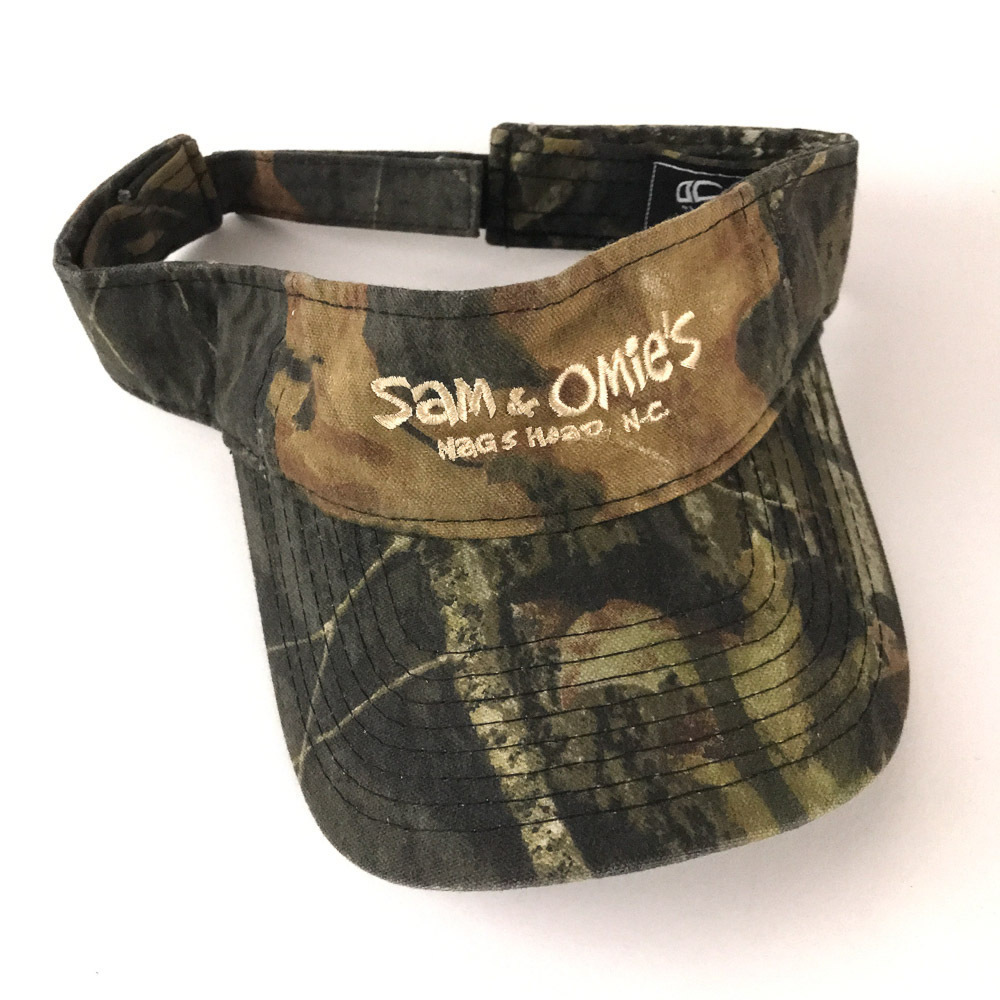 Sam & Omie's Nags Head NC North Carolina Golf Sun Visor Mossy Oak Pattern